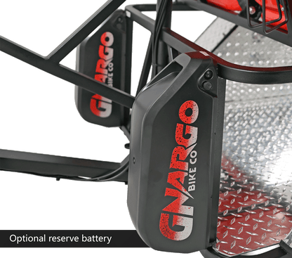 Gnargo bike component with 'Optional reserve battery' text on a white background
